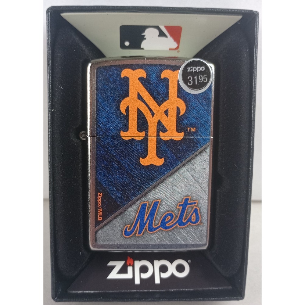 Brand New in Box Genuine Zippo MLB Lighter New York Mets Street Chrome
